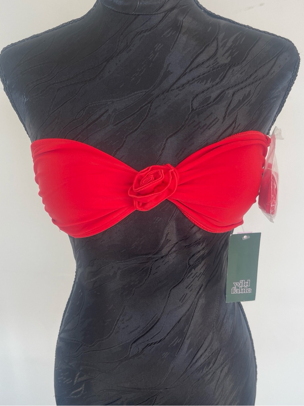 wild fable Bright Red Strapless Bandeau with Rosette